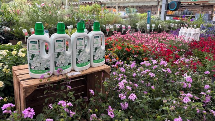 Des produits complémentaires sont exposés au milieu des plantes et suscitent les achats d'impulsion.