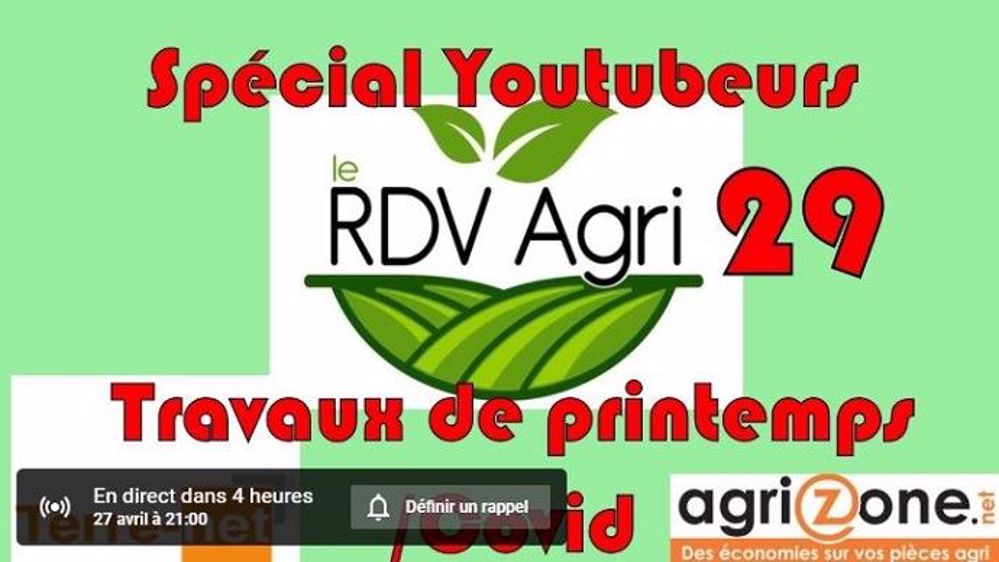  Comment les agriculteurs vivent ces travaux de printemps un peu atypiques avec la pandémie de coronavirus ? Réponse de plusieurs agriyoutubeurs ce soir à 21 h lors de ce 29e RDV agri. 